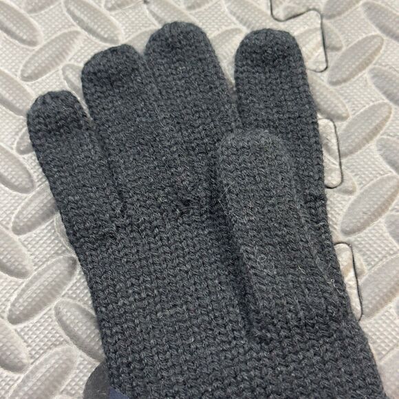 Womens Chunky Winter Warm Wool Knitted Gloves with Chiffon Flower Detail - Black - Picture 5 of 5